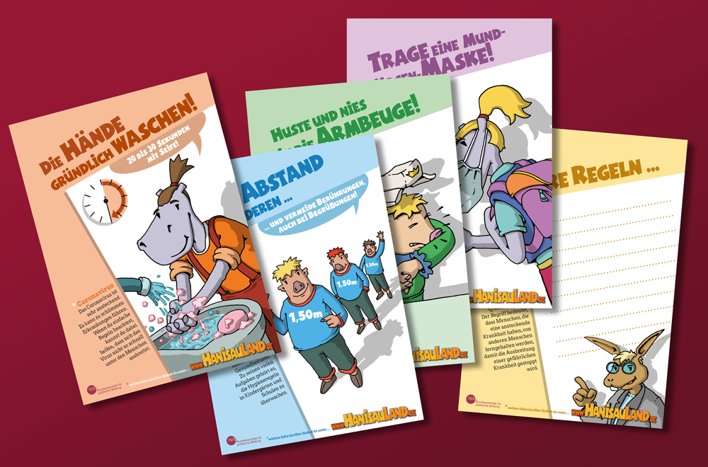 HanisauLand-Plakate mit Abstands- und Hygieneregeln HanisauLand-Plakate mit Abstands- und Hygieneregeln