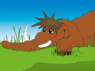 Wollhaarmammut Ein liegendes Cartoon-Wollhaarmammut