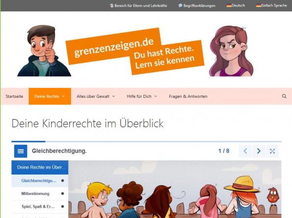 Screenshot der Kinderseite grenzenzeigen.de